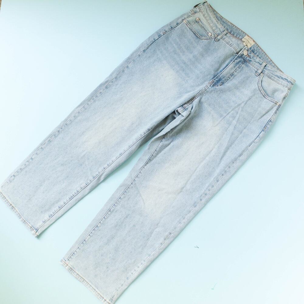 Eloquii Light Wash Rhinestone Embellished Jeans Plus Size 14 Straight Leg